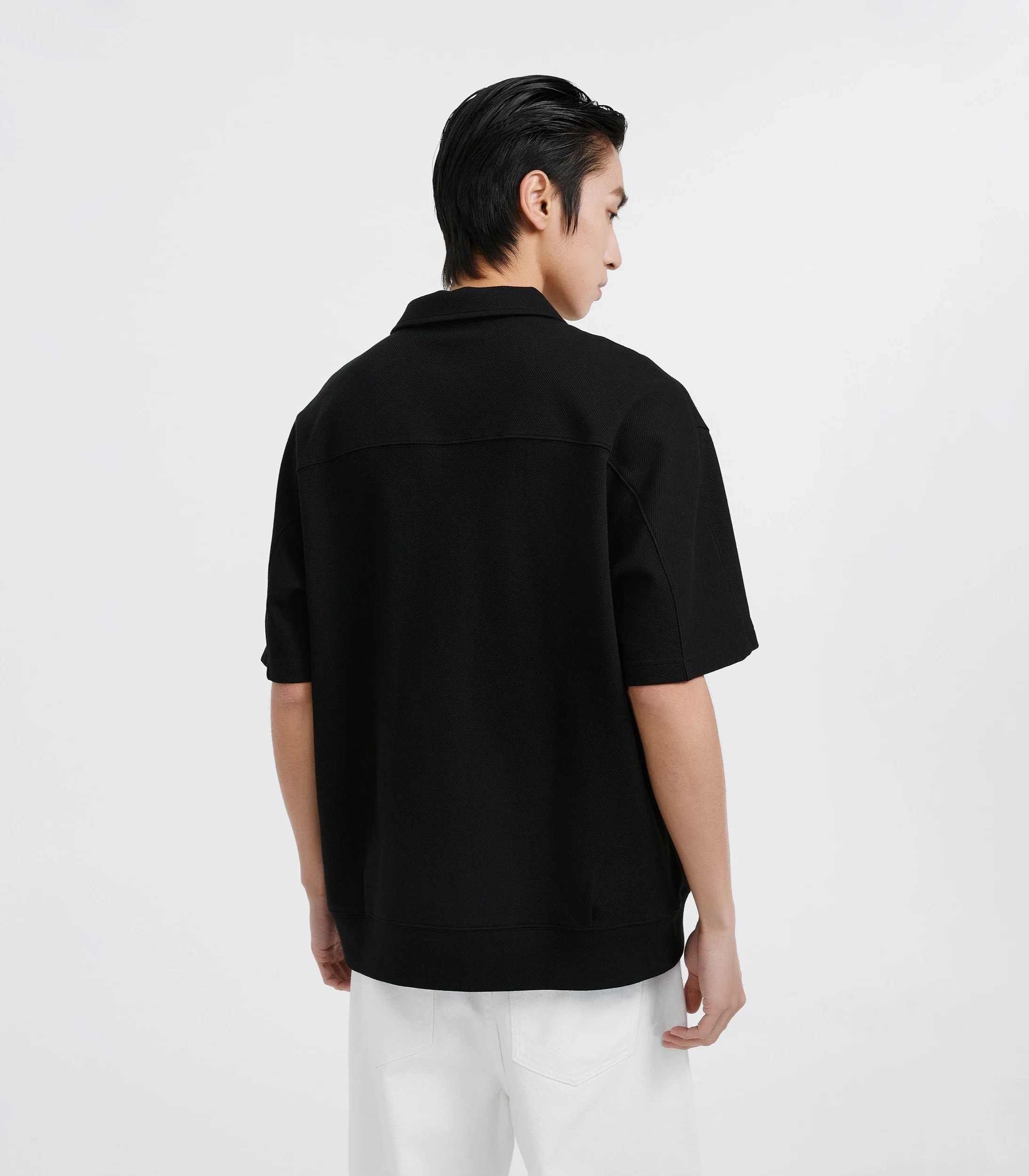 Relaxed Drop Shoulder Polo Collar Knit Top - Image 8
