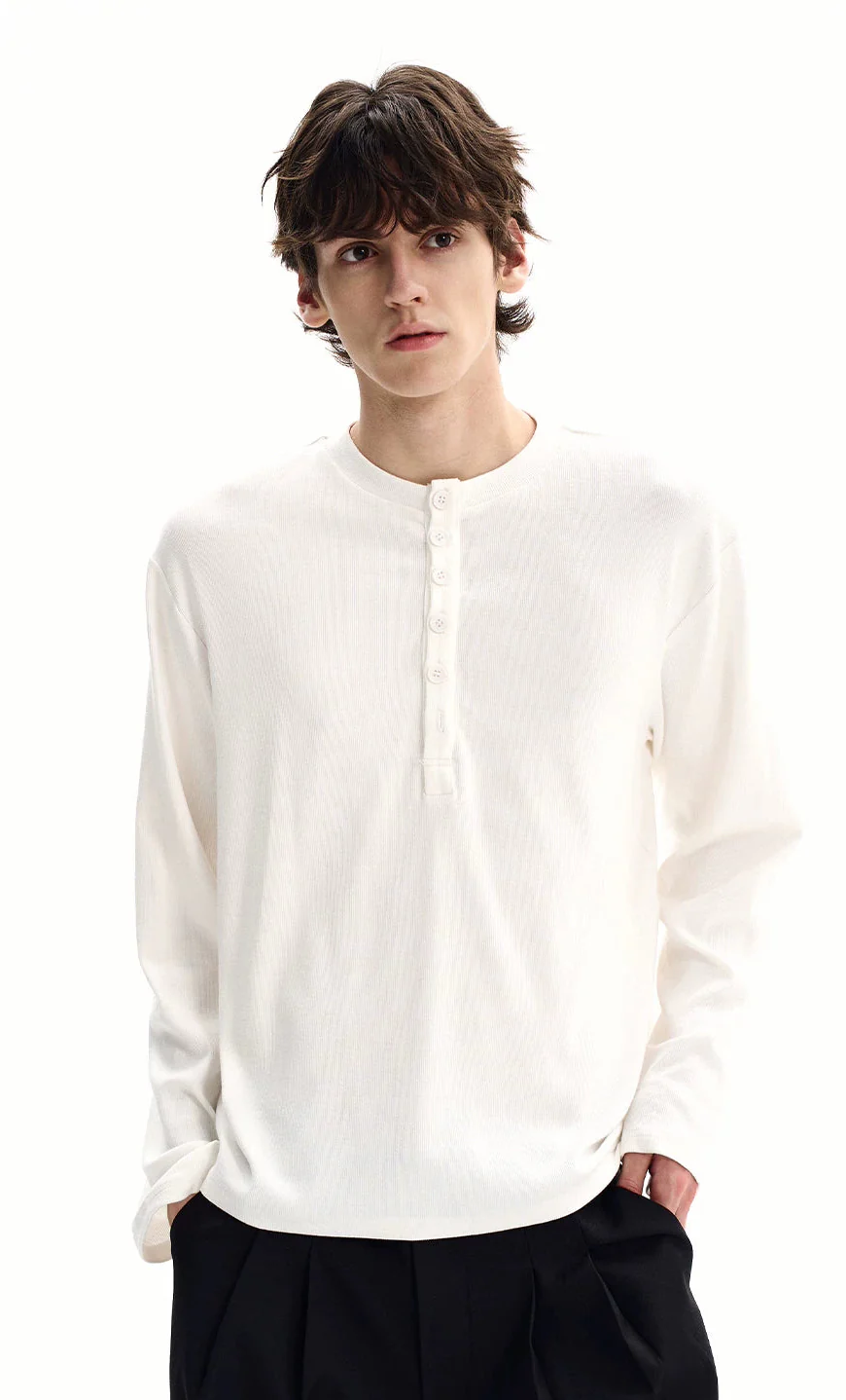 Relaxed Fit Mid-Crop Henley Long Sleeve T-Shirt - Image 4
