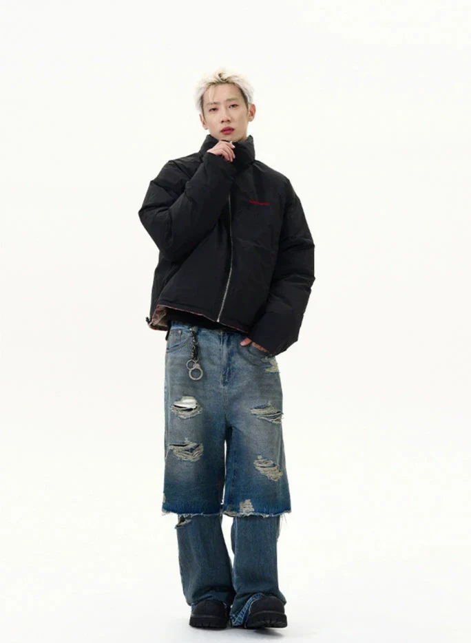 Reversible Plaid Puffer Zip Jacket - Image 10
