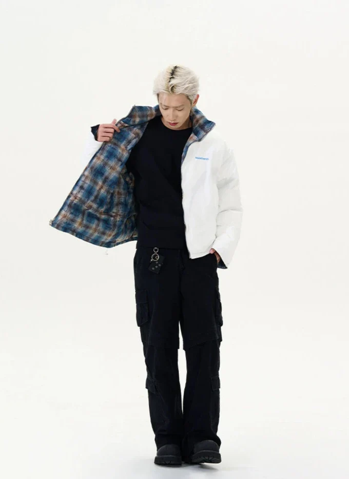 Reversible Plaid Puffer Zip Jacket - Image 19
