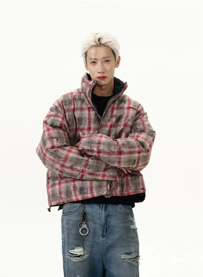 Reversible Plaid Puffer Zip Jacket - Image 3