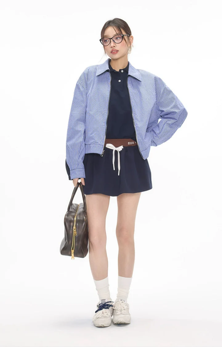 Reversible Zip-Up Gingham Check Collared Jacket - Image 3