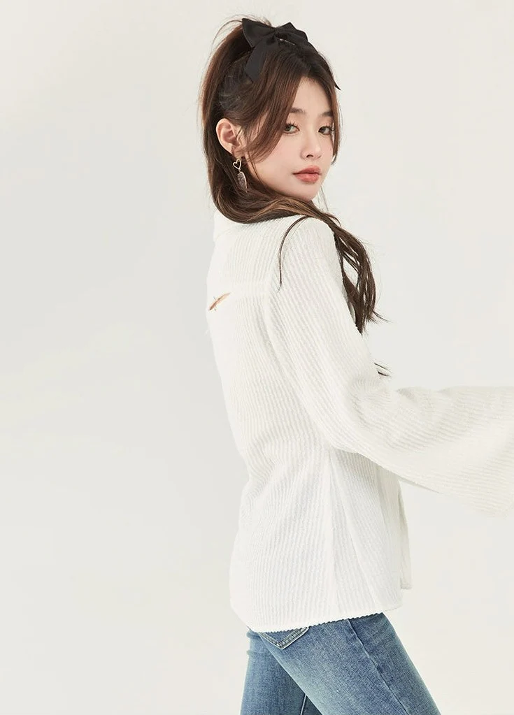Ribbed Button-Up Collared Knit Shirt - Image 8