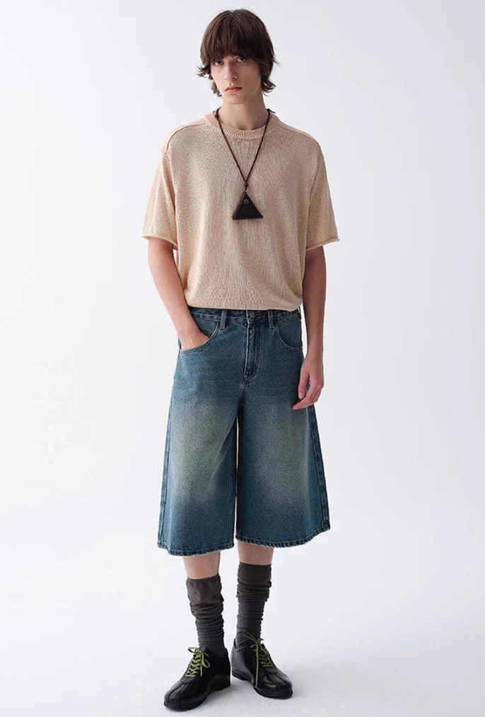 Ribbed Collar Textured Knit Drop Shoulder Tee - Image 4