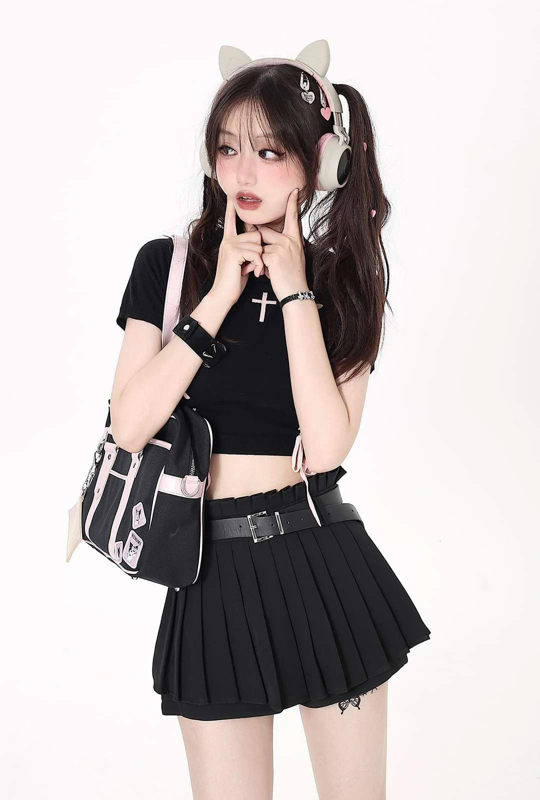 Ribbed Hem Cold Shoulder Crop Top with Drawstrings - Image 10