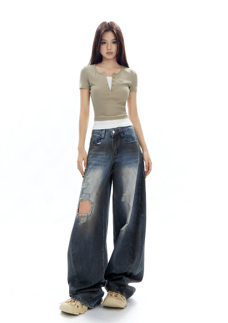 Ribbed Henley Mock Two-Piece Short Sleeve Crop Top - Image 21