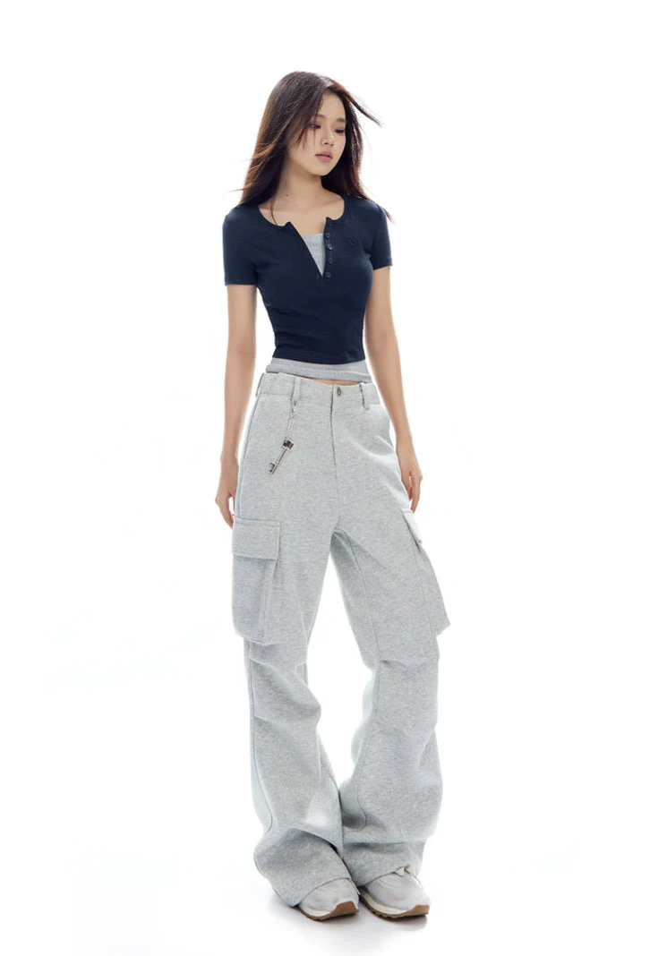 Ribbed Henley Mock Two-Piece Short Sleeve Crop Top - Image 6