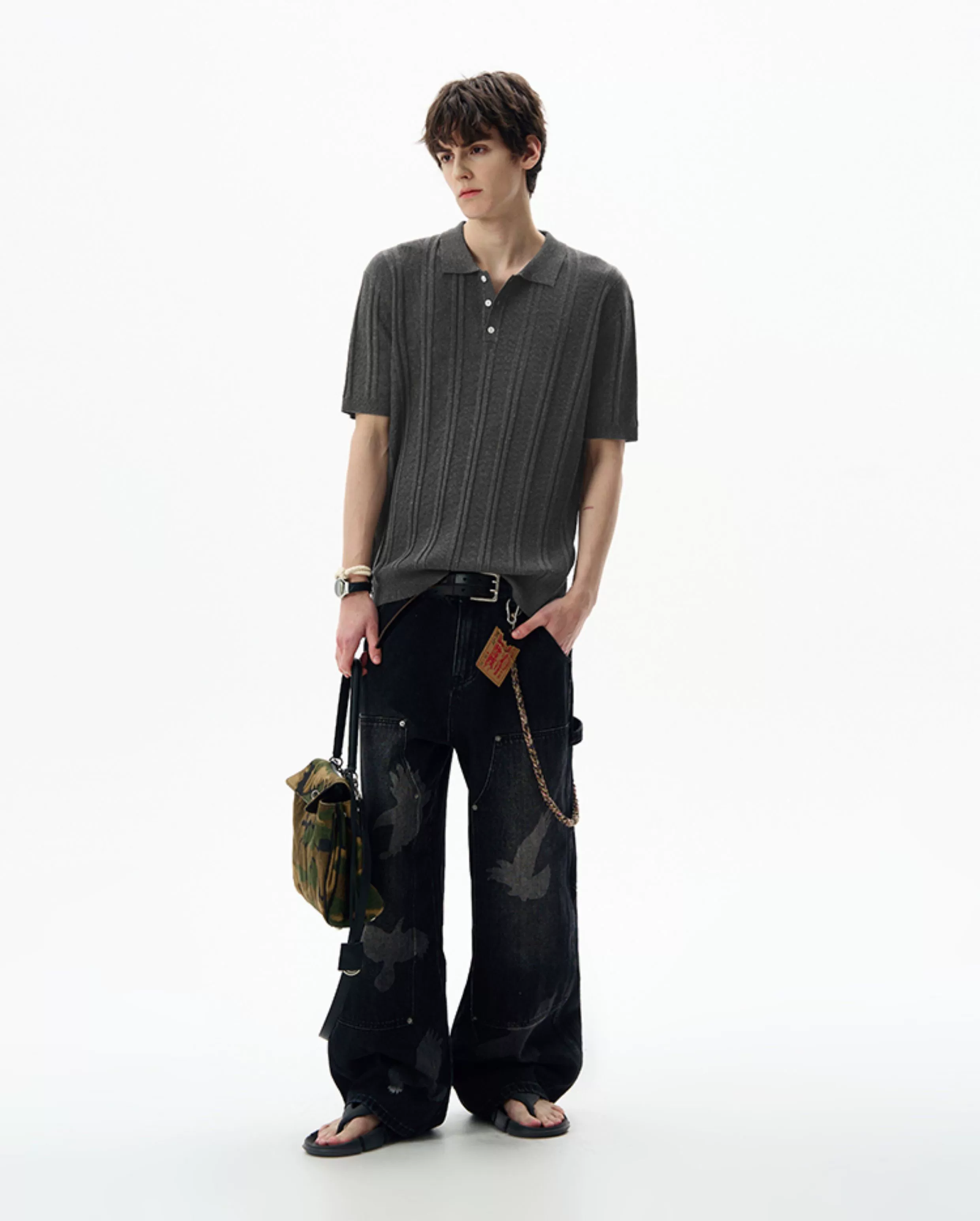 Ribbed Knit Short Sleeve Polo Shirt - Image 8