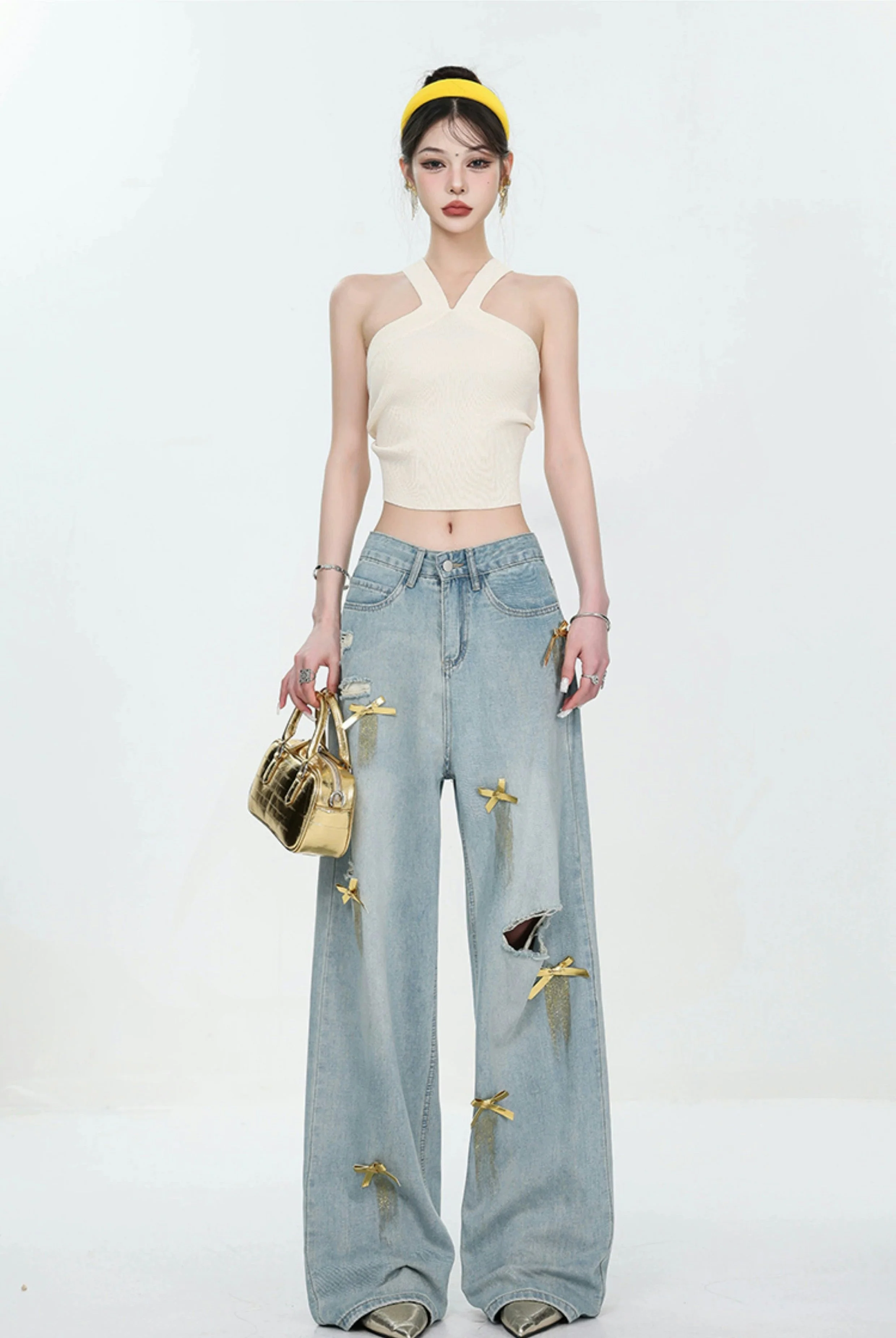 Ribbed Knit V-Neck Halter Crop Top - Image 16