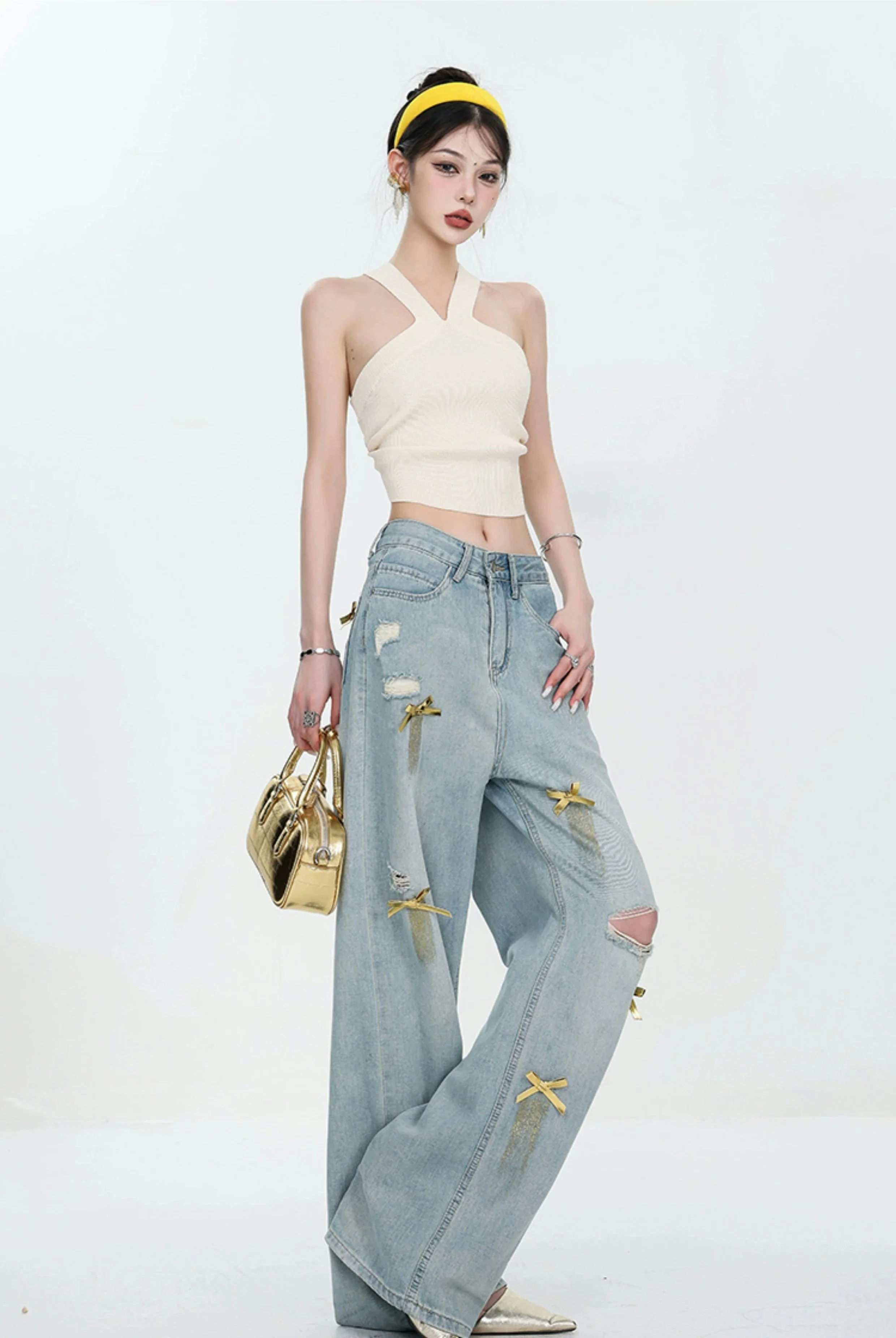 Ribbed Knit V-Neck Halter Crop Top - Image 20