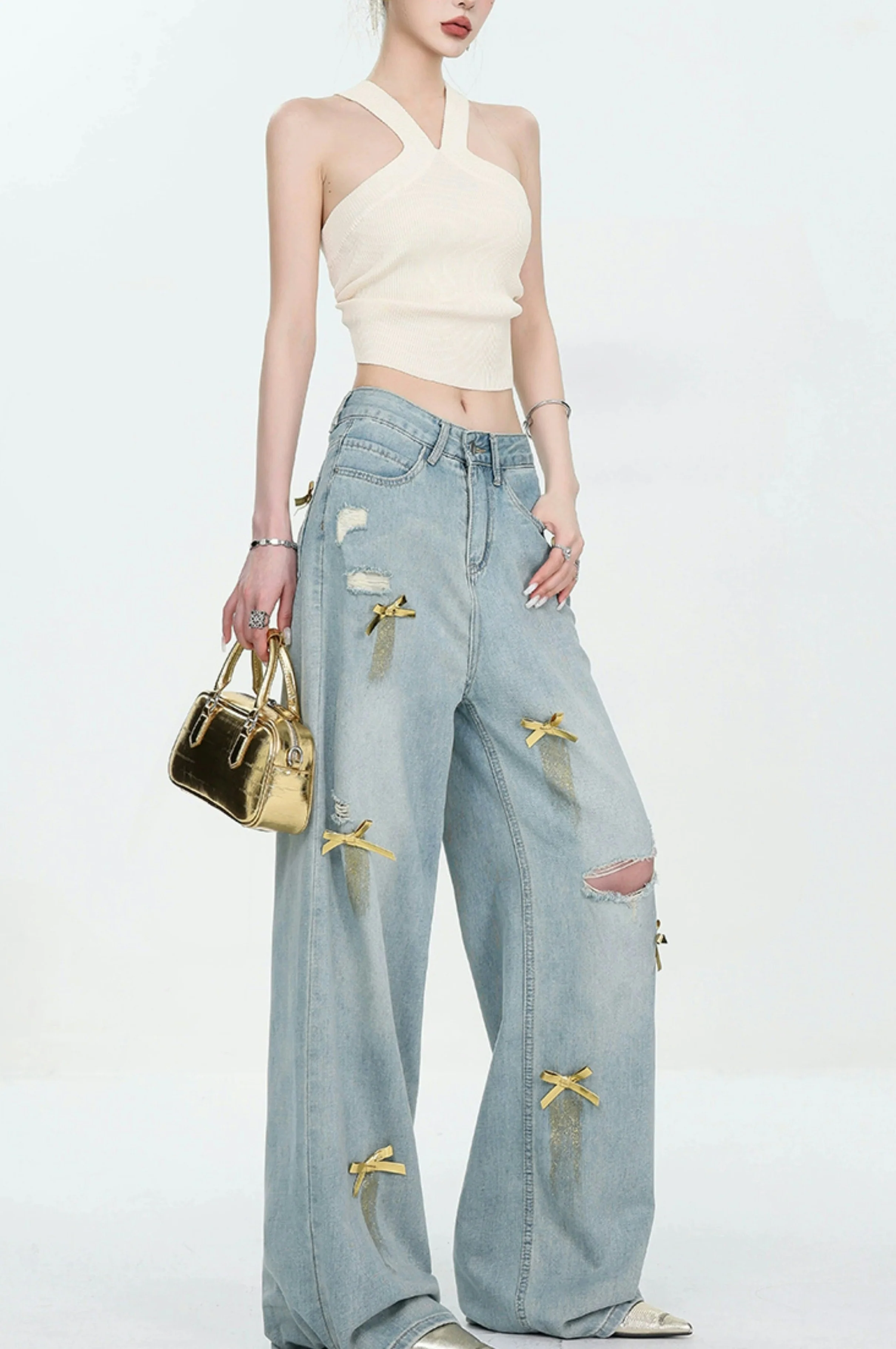 Ribbed Knit V-Neck Halter Crop Top - Image 21