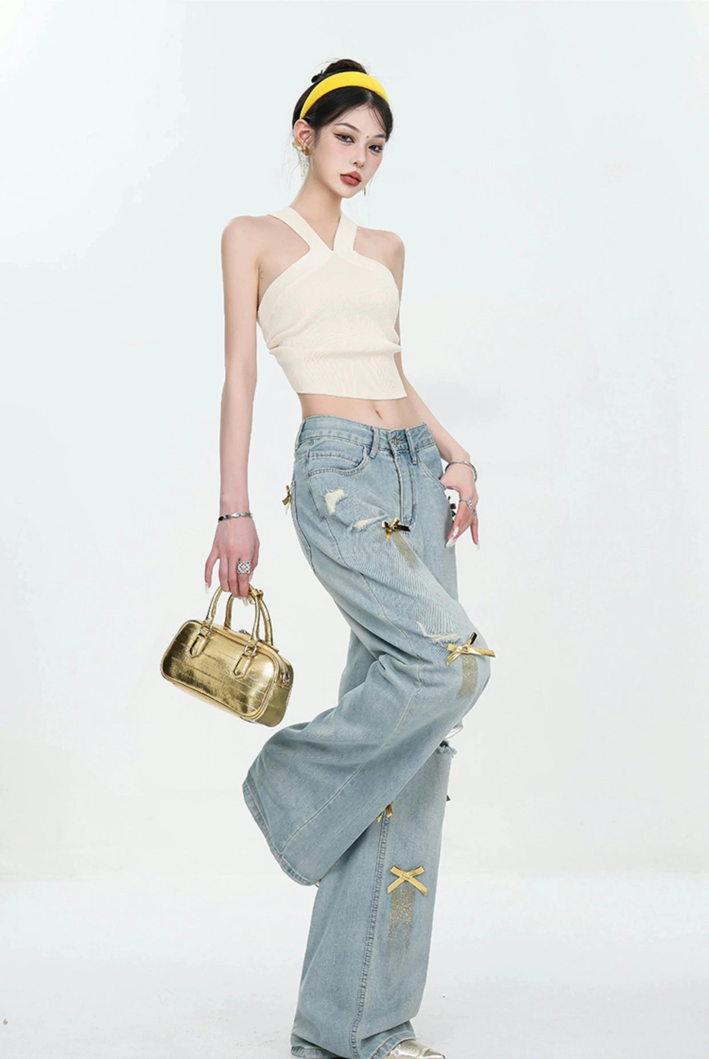Ribbed Knit V-Neck Halter Crop Top - Image 22