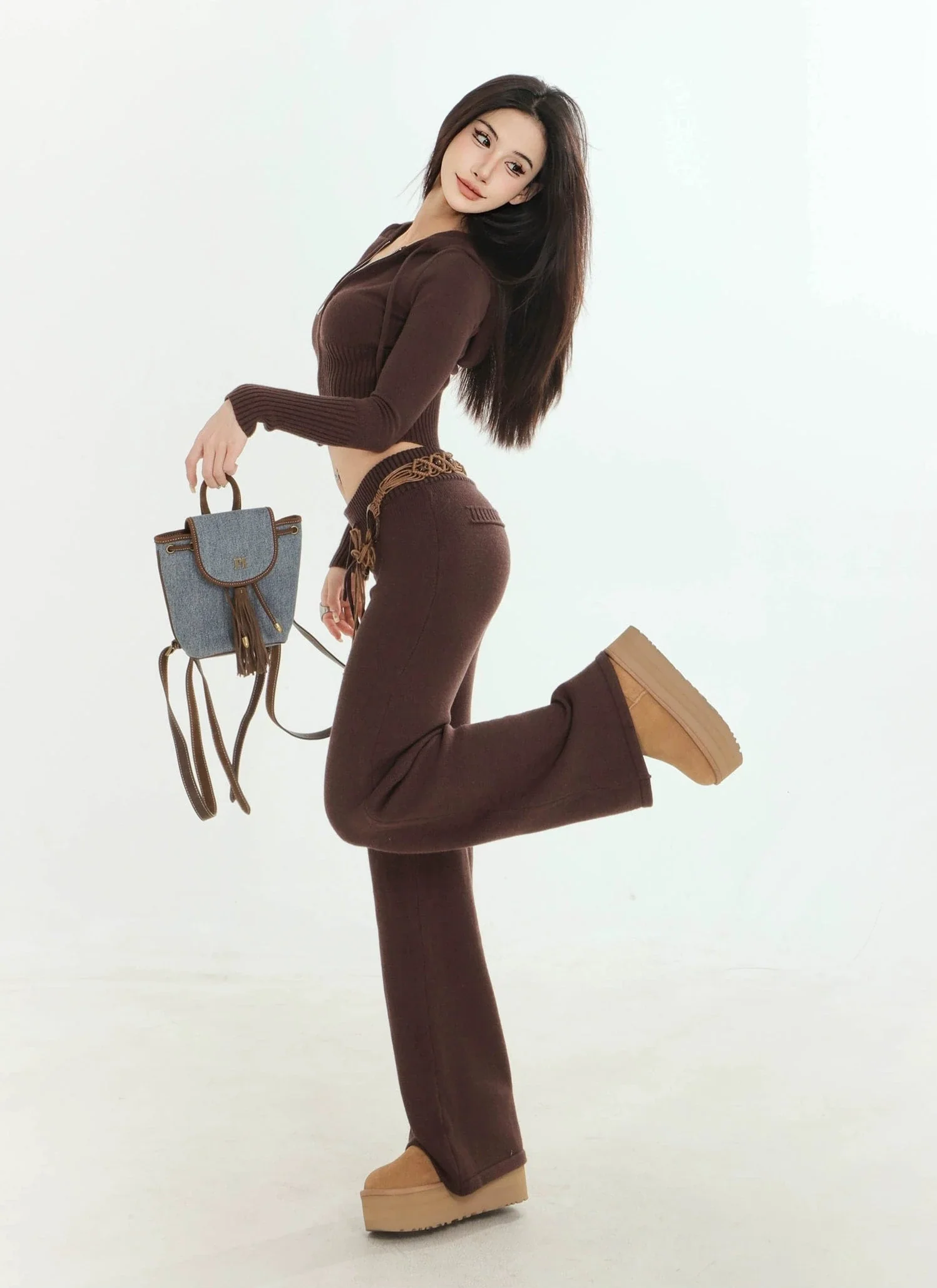 Ribbed Knit Zip-Up Hoodie and Pants Set - Image 12