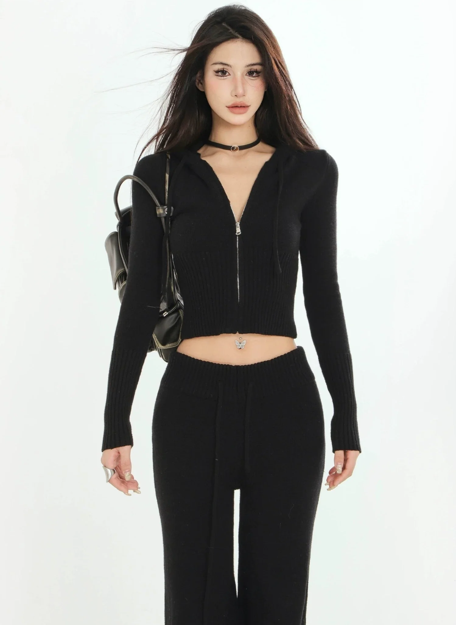 Ribbed Knit Zip-Up Hoodie and Pants Set - Image 14