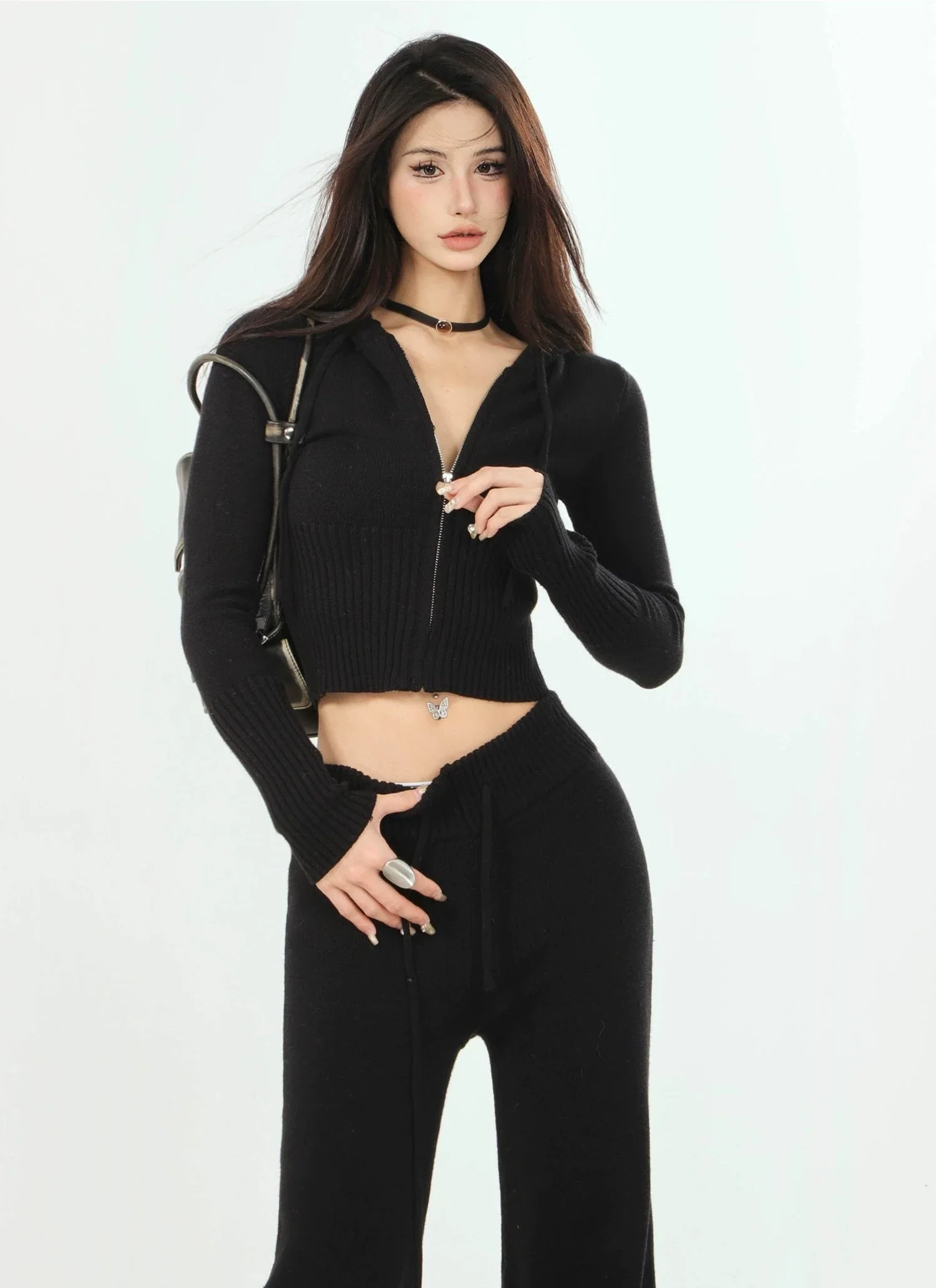 Ribbed Knit Zip-Up Hoodie and Pants Set - Image 15