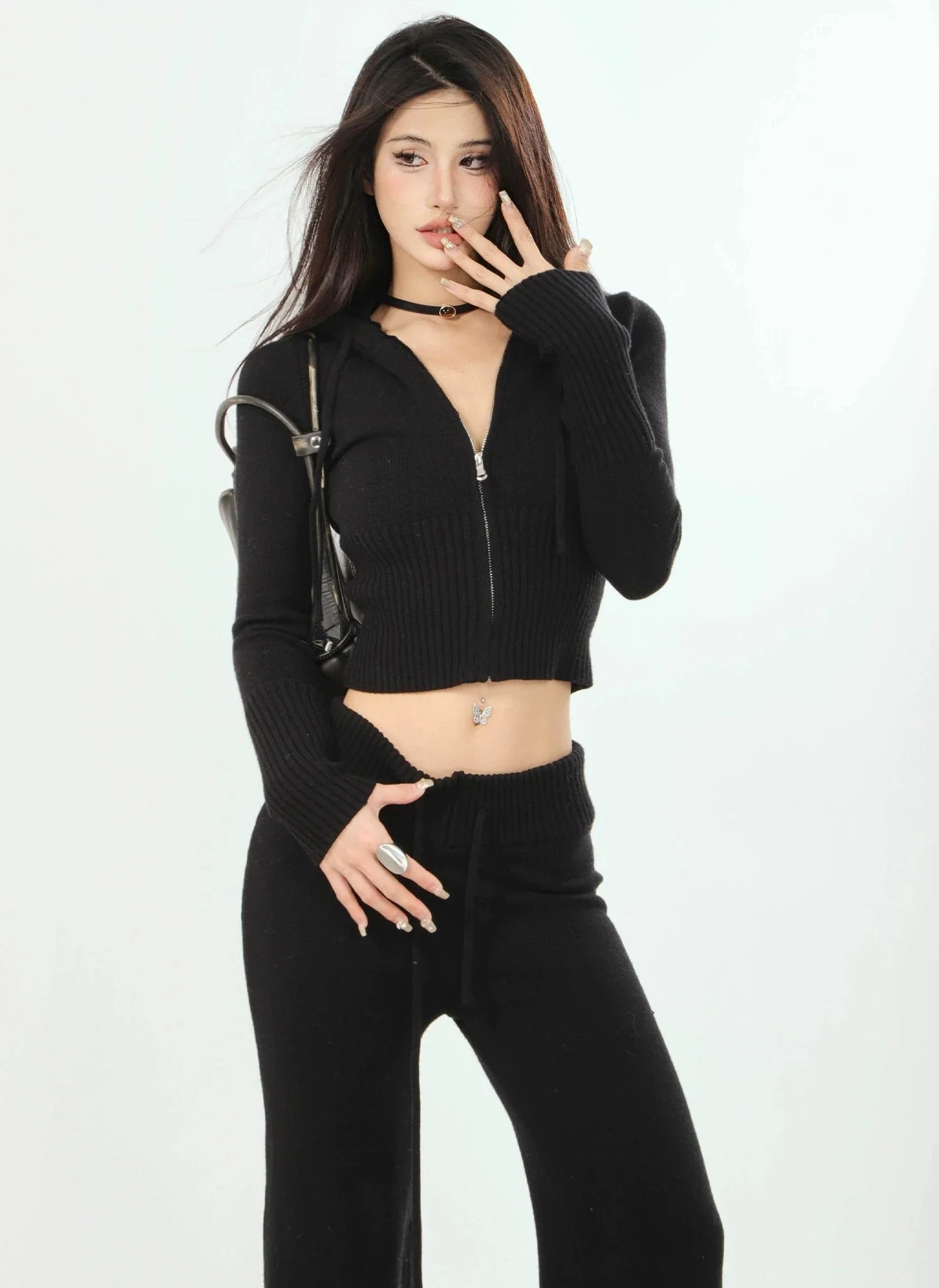 Ribbed Knit Zip-Up Hoodie and Pants Set - Image 16