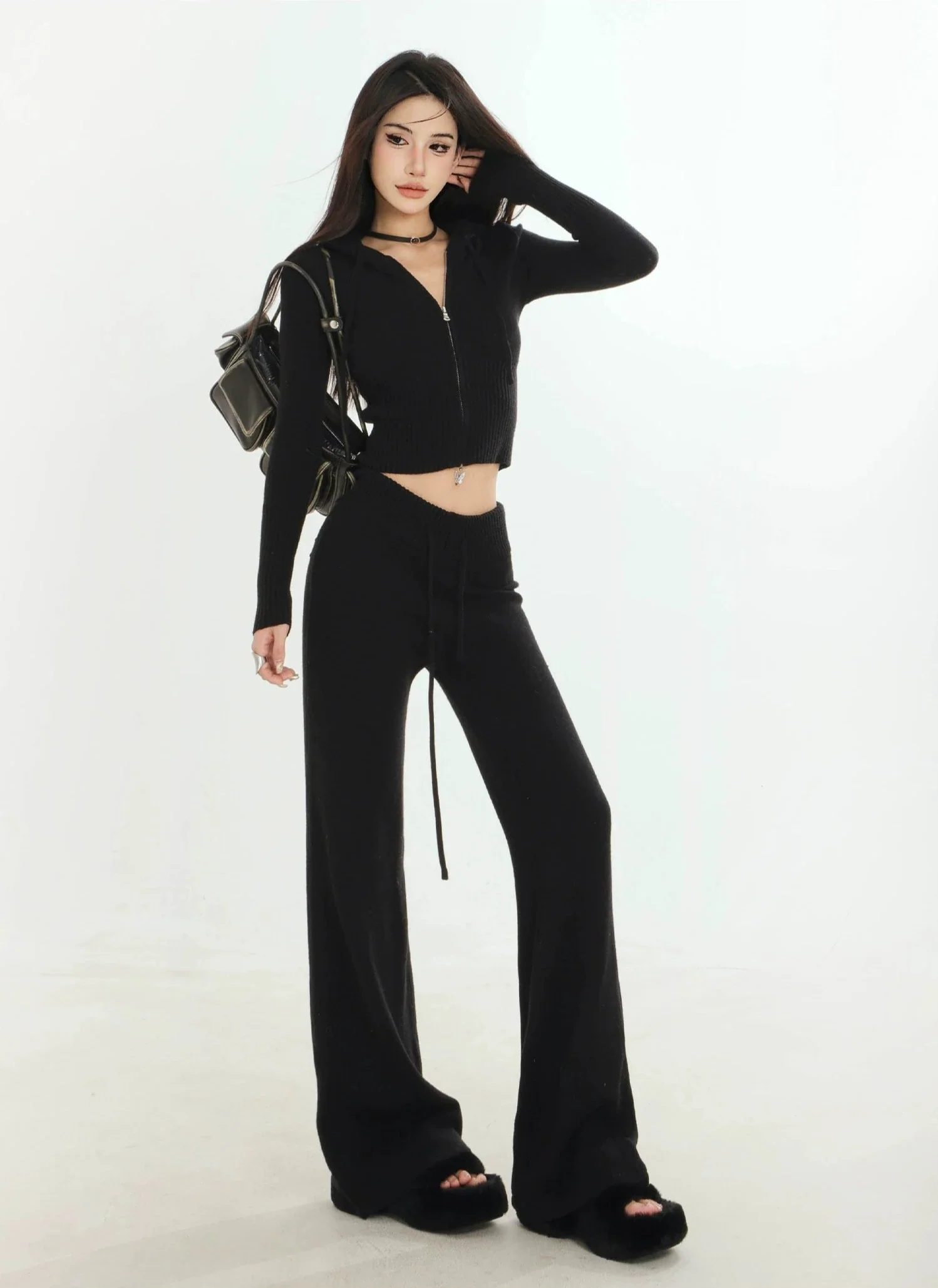 Ribbed Knit Zip-Up Hoodie and Pants Set - Image 19
