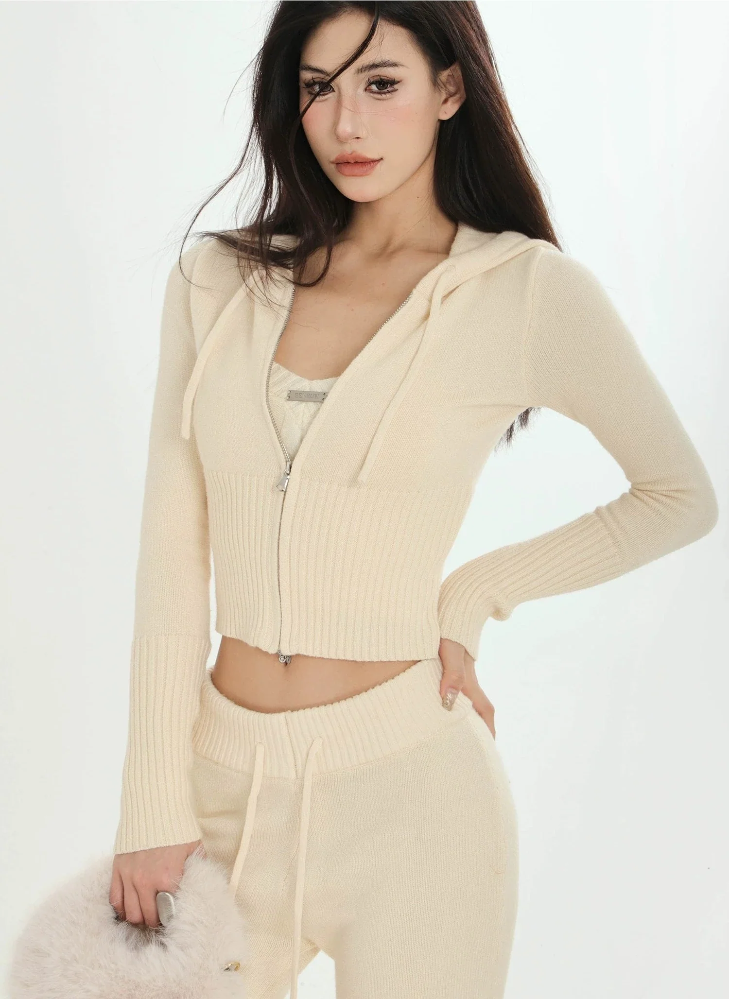 Ribbed Knit Zip-Up Hoodie and Pants Set - Image 27