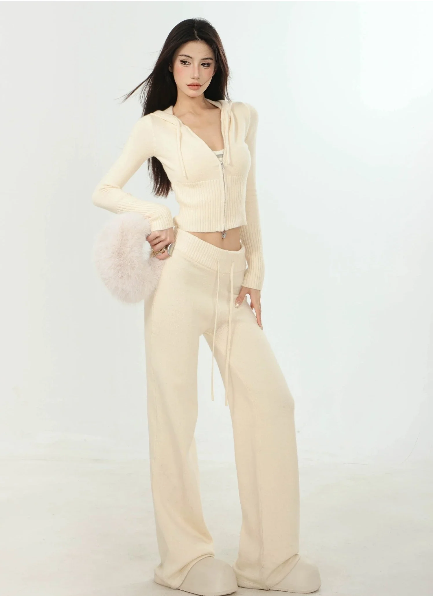 Ribbed Knit Zip-Up Hoodie and Pants Set - Image 31