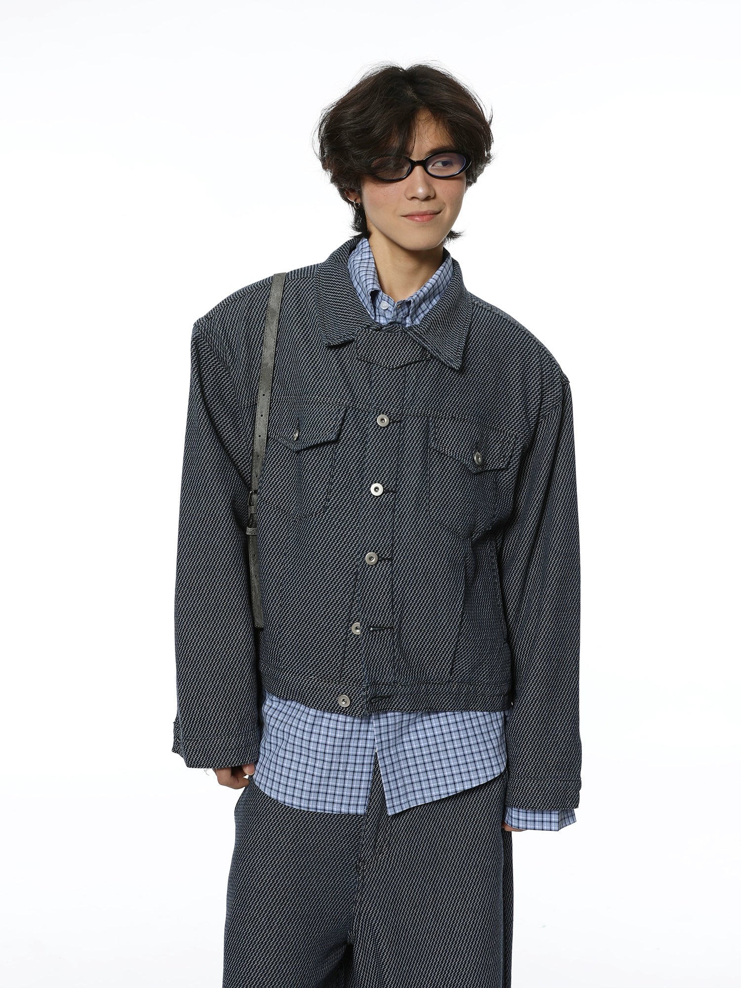 Ribbed Mid-Crop Denim Jacket and Wide Leg Jeans Set - Image 6