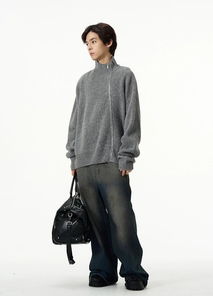 Ribbed Mock Neck Asymmetric Zip Jacket - Image 6