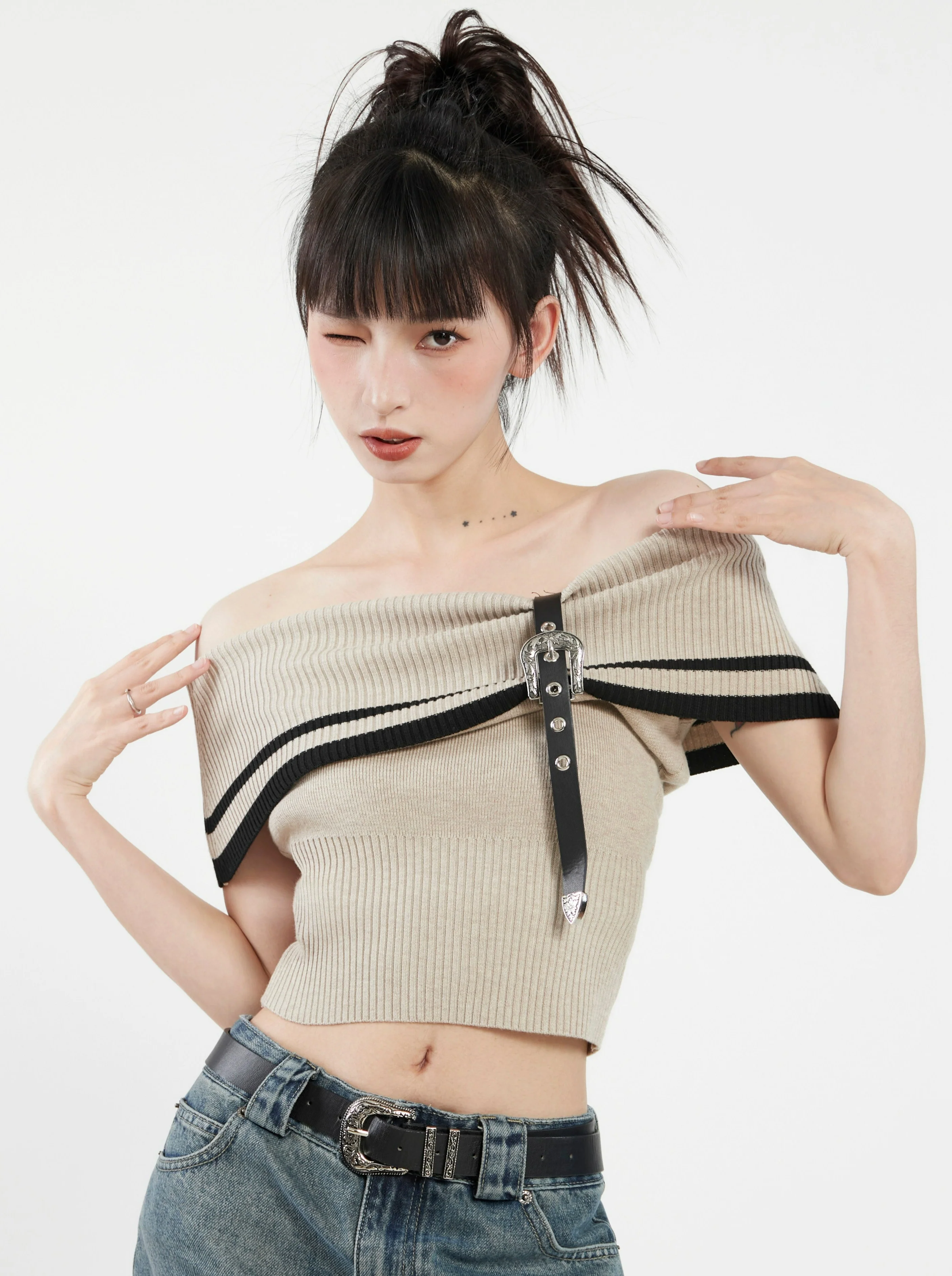 Ribbed Off Shoulder Crop Top - Image 2