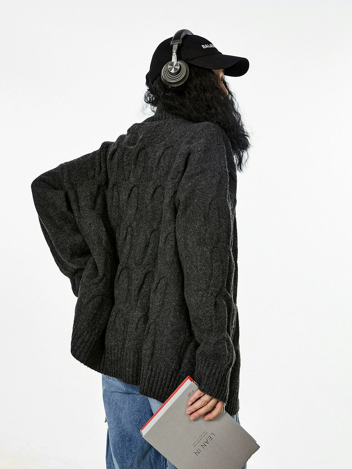 Ribbed Trim Cable Knit Pattern Zip Jacket - Image 17