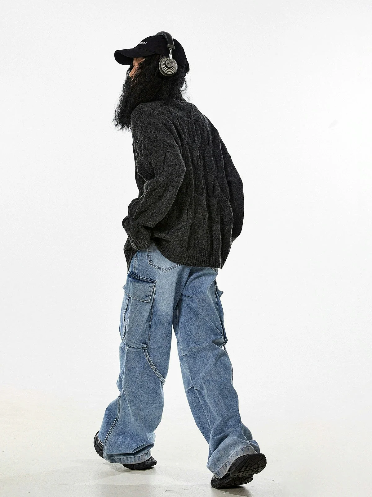Ribbed Trim Cable Knit Pattern Zip Jacket - Image 21