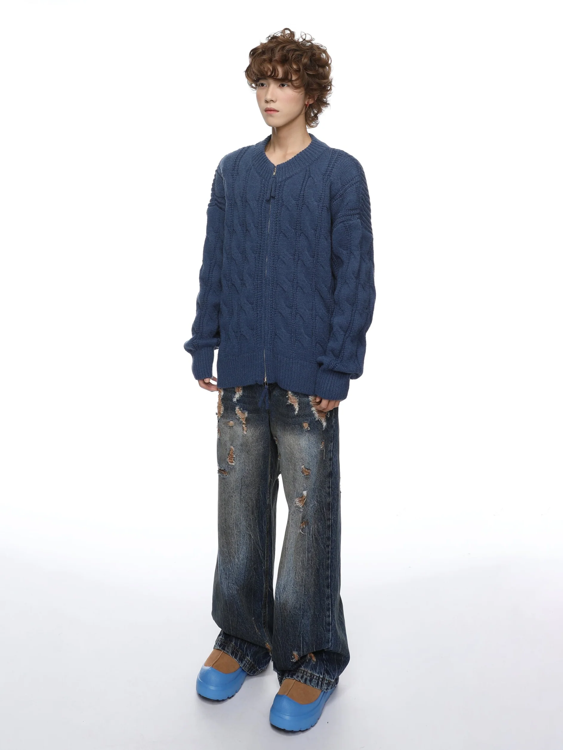 Ribbed Trim Cable Knit Sweater Jacket - Image 10
