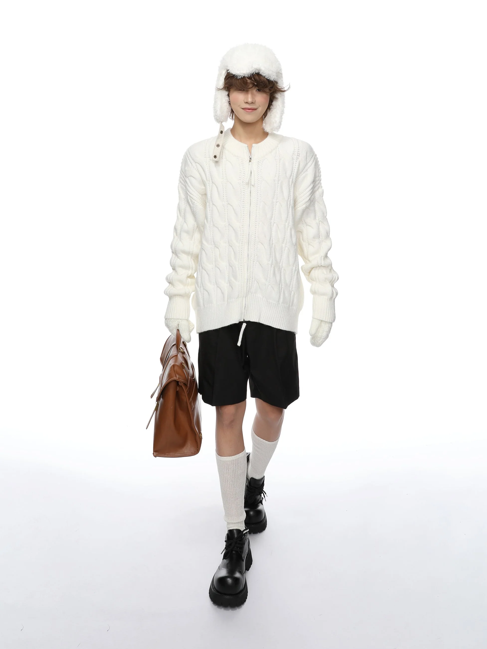 Ribbed Trim Cable Knit Sweater Jacket - Image 2