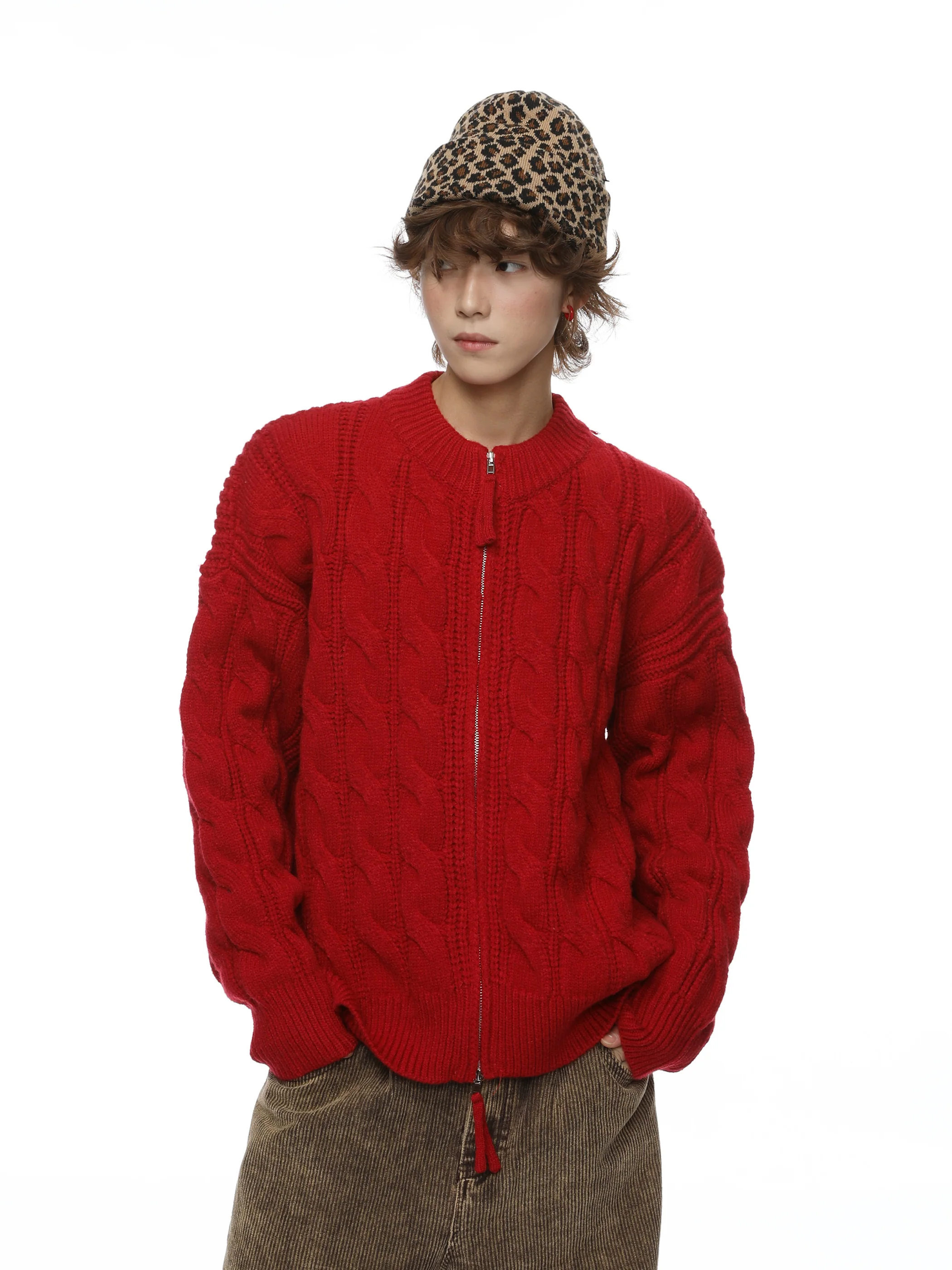 Ribbed Trim Cable Knit Sweater Jacket - Image 6