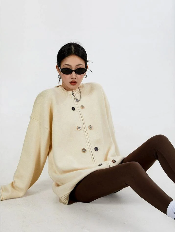 Ribbed Trim Zip-up Cardigan with Button Details - Image 6