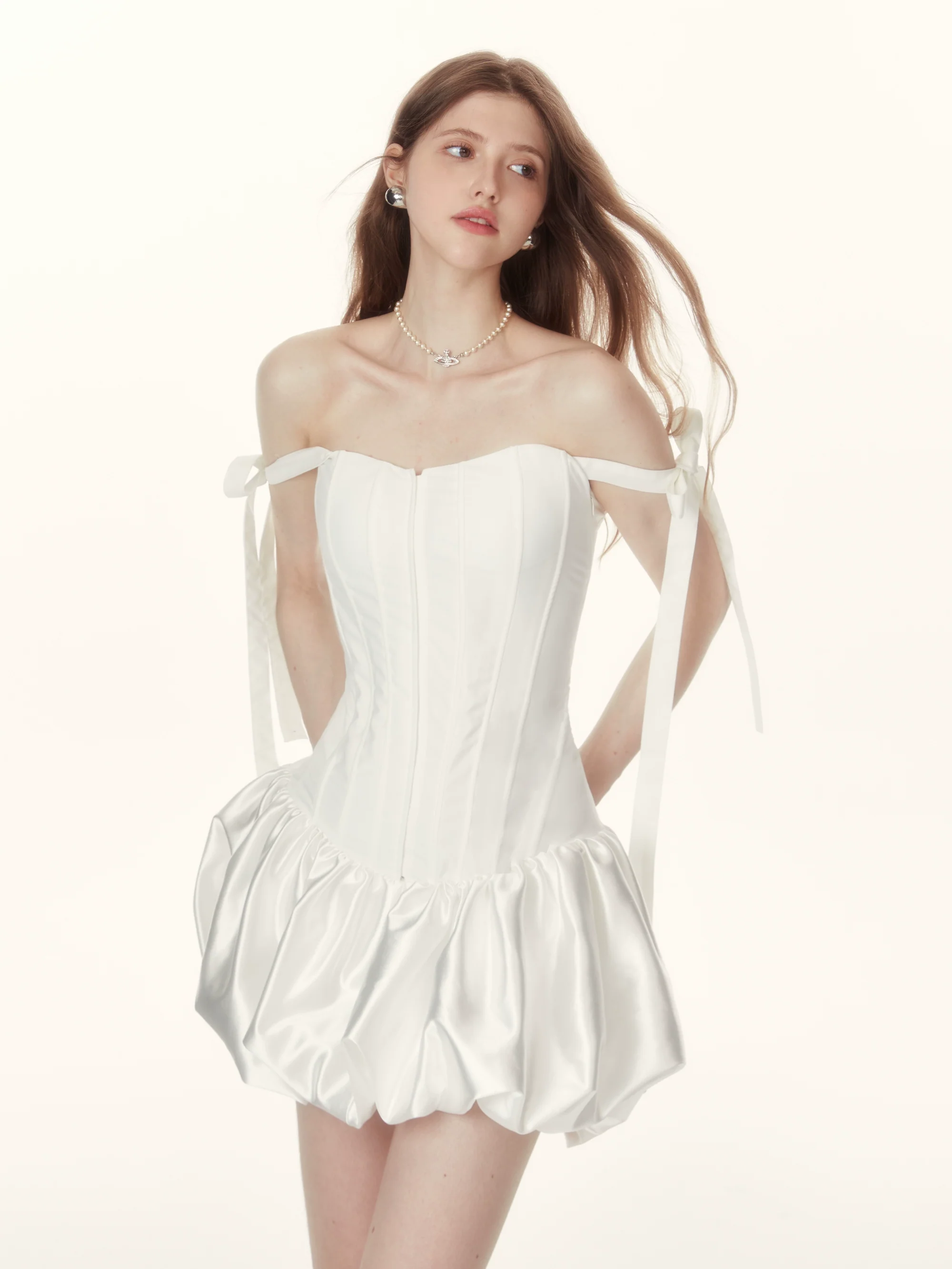 Ribbon Strap Corset Balloon Mini Dress - Image 2