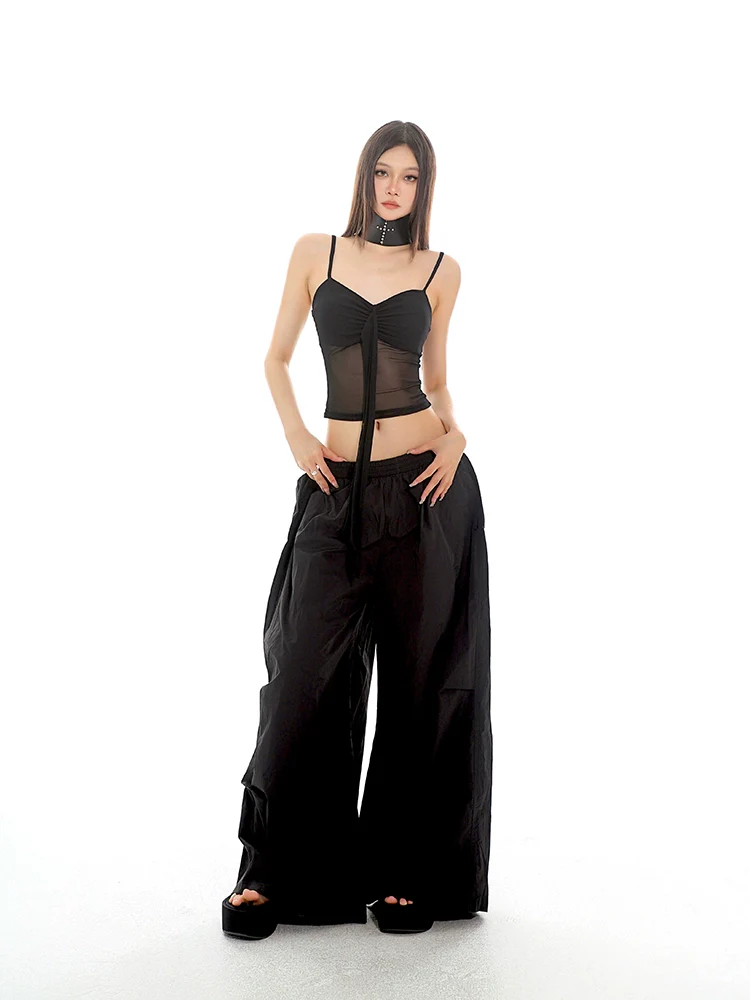 Ruched Bustier Crop Top with Sheer Panel - Image 10
