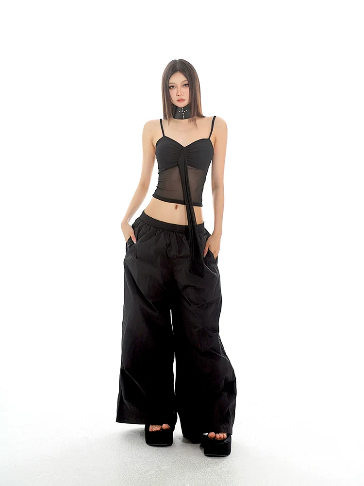 Ruched Bustier Crop Top with Sheer Panel - Image 11