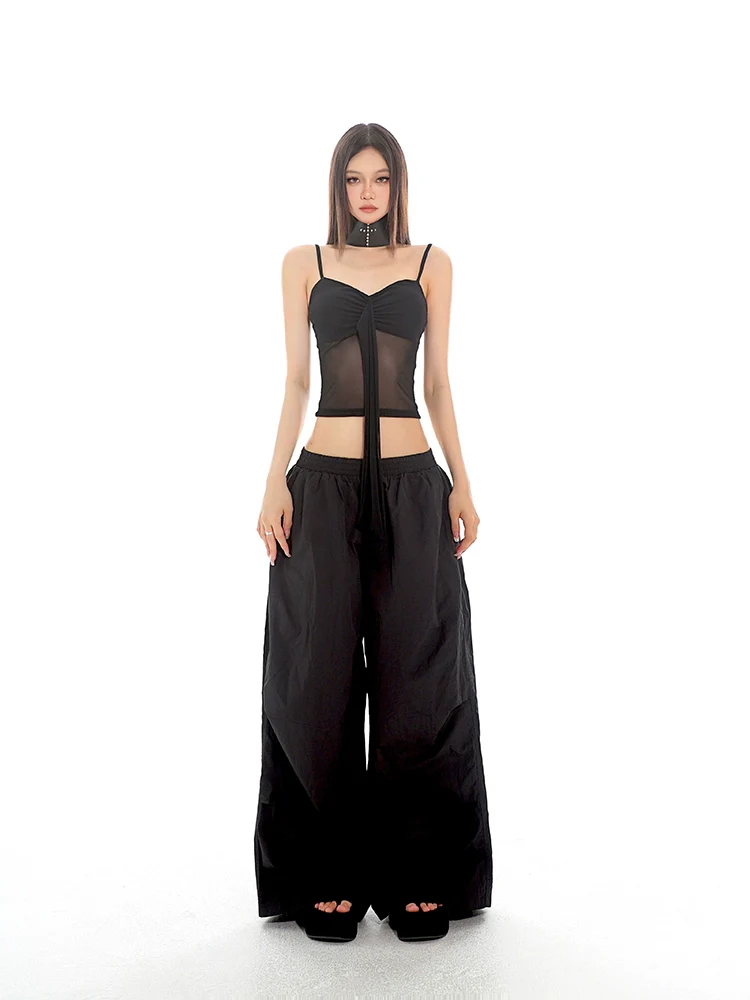 Ruched Bustier Crop Top with Sheer Panel - Image 12