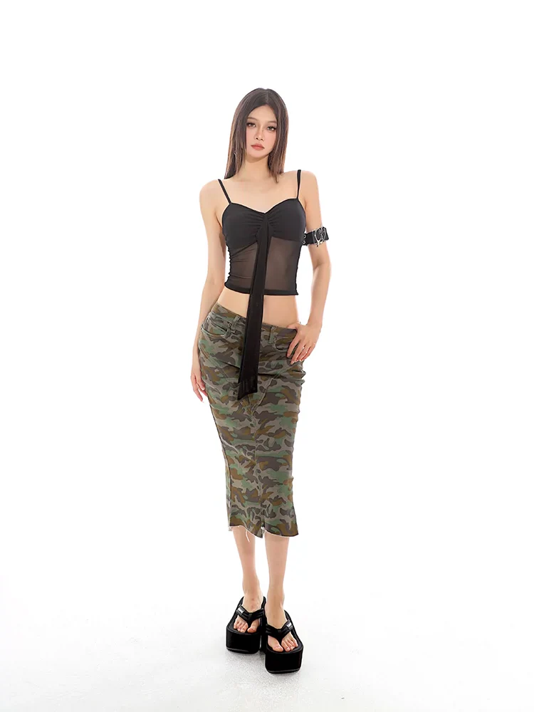 Ruched Bustier Crop Top with Sheer Panel - Image 5