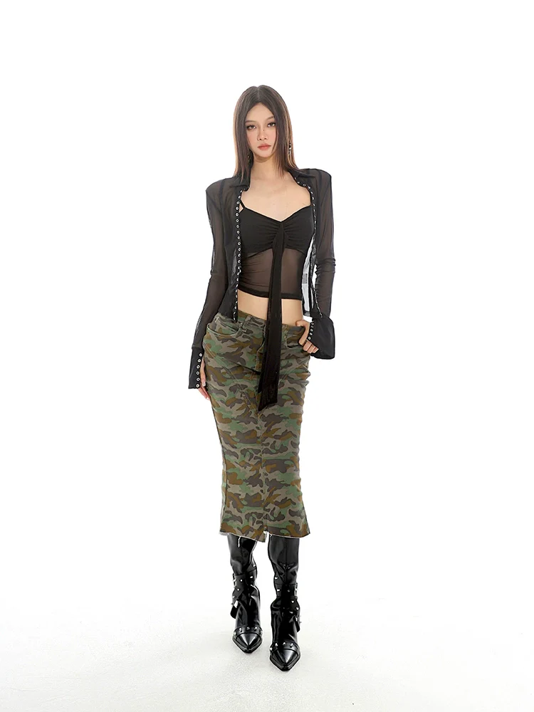 Ruched Bustier Crop Top with Sheer Panel - Image 7