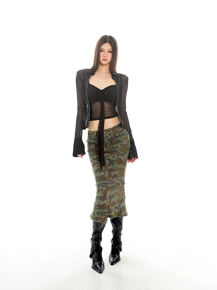 Ruched Bustier Crop Top with Sheer Panel - Image 8