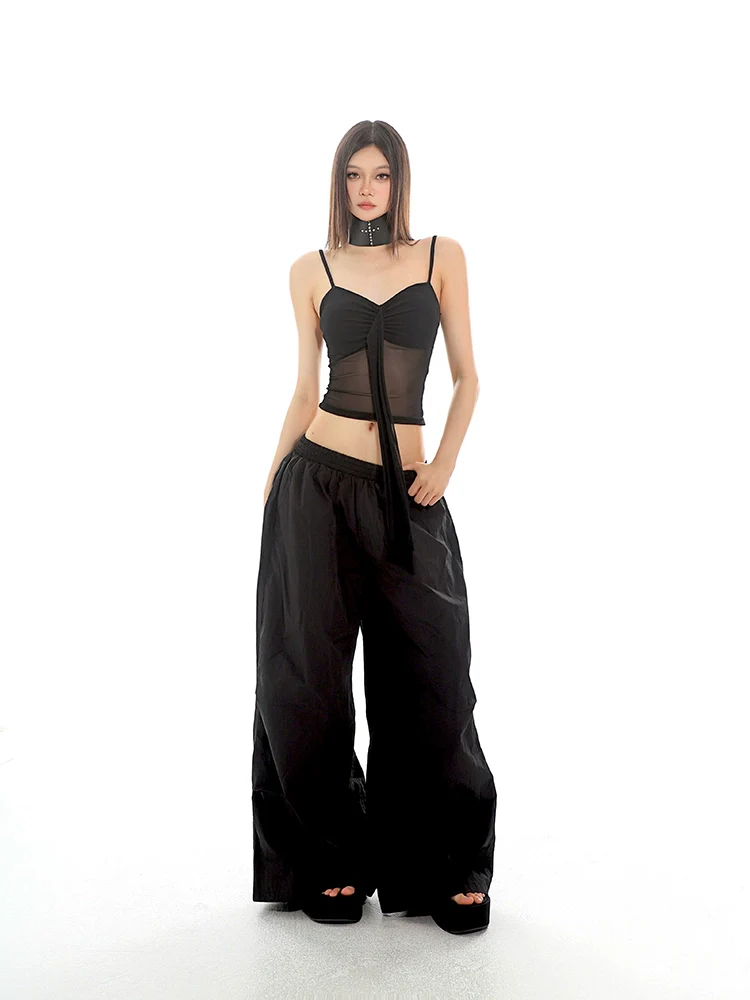 Ruched Bustier Crop Top with Sheer Panel - Image 9