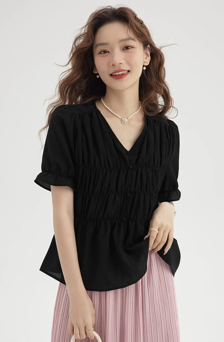 Ruched Ruffle Sleeve Top - Image 3