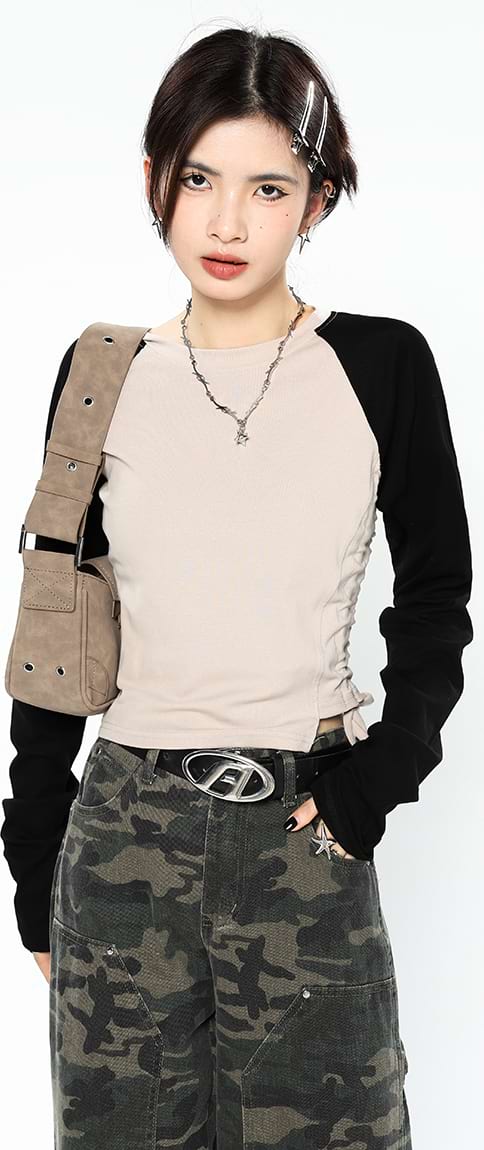 Ruched Side Baseball Long Sleeve T-Shirt - Image 2