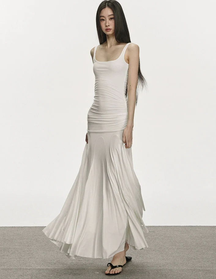 Ruched Spaghetti Strap Maxi Dress with Flared Hem - Image 2