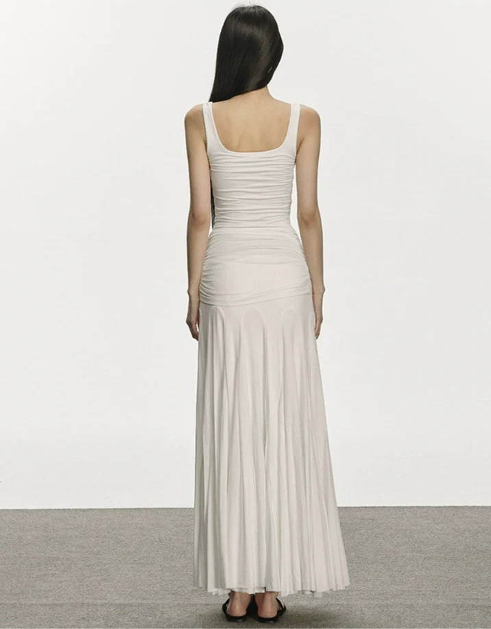 Ruched Spaghetti Strap Maxi Dress with Flared Hem - Image 4