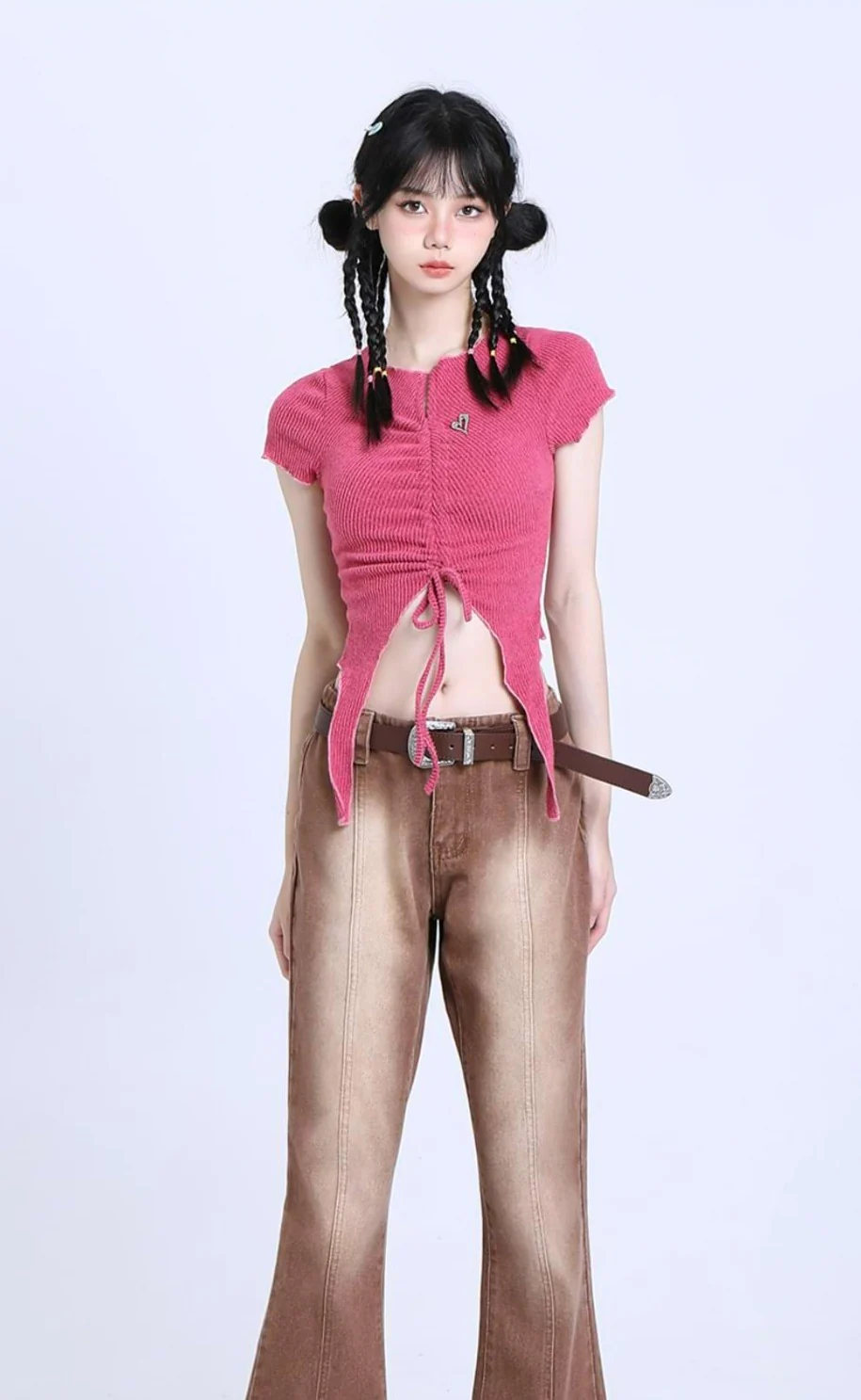 Ruched Split Hem Crop Top - Image 3