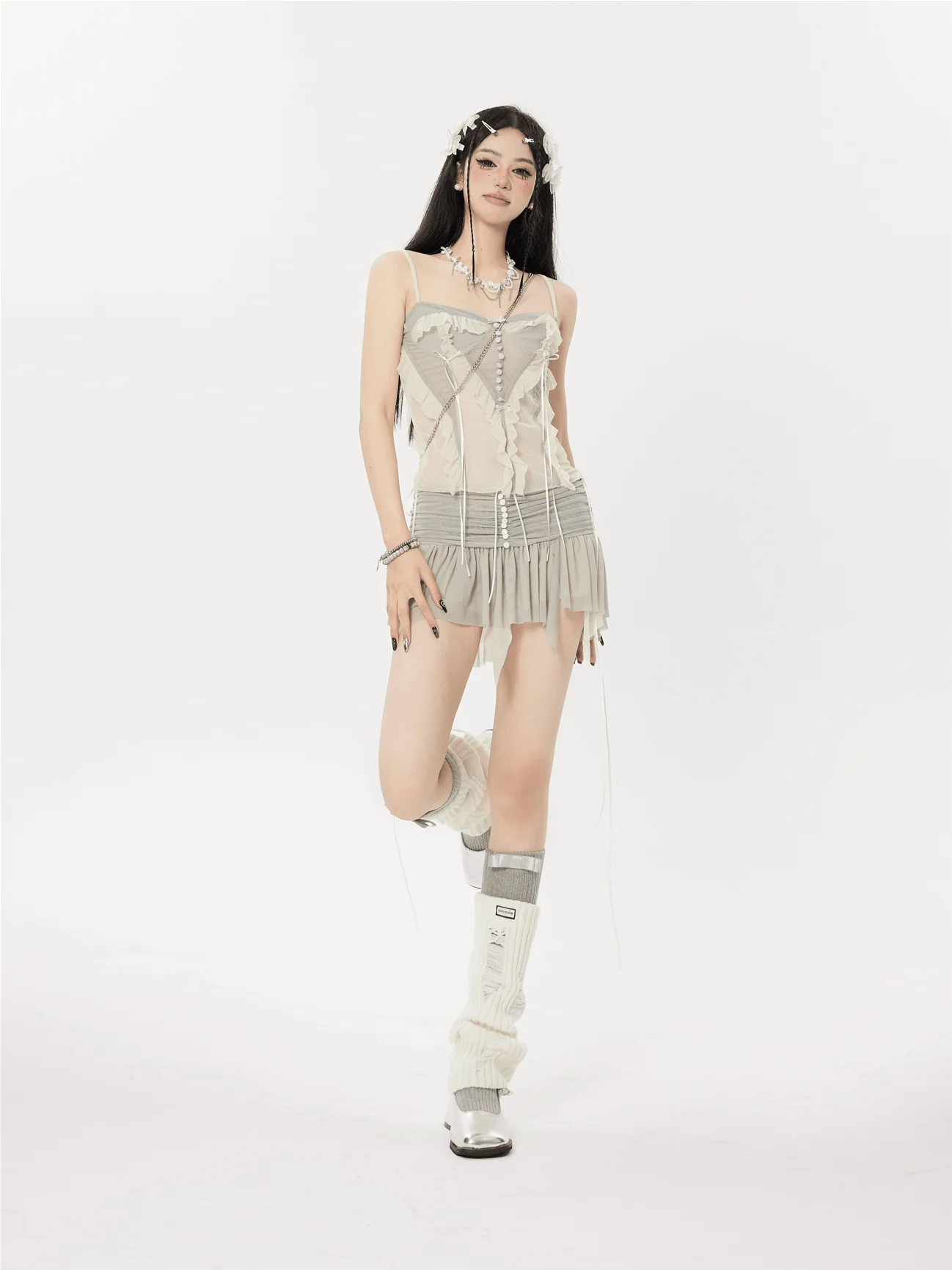 Ruffle Camisole and Tier Pleated Ballet Mini Skirt Two-Piece Set - Image 15