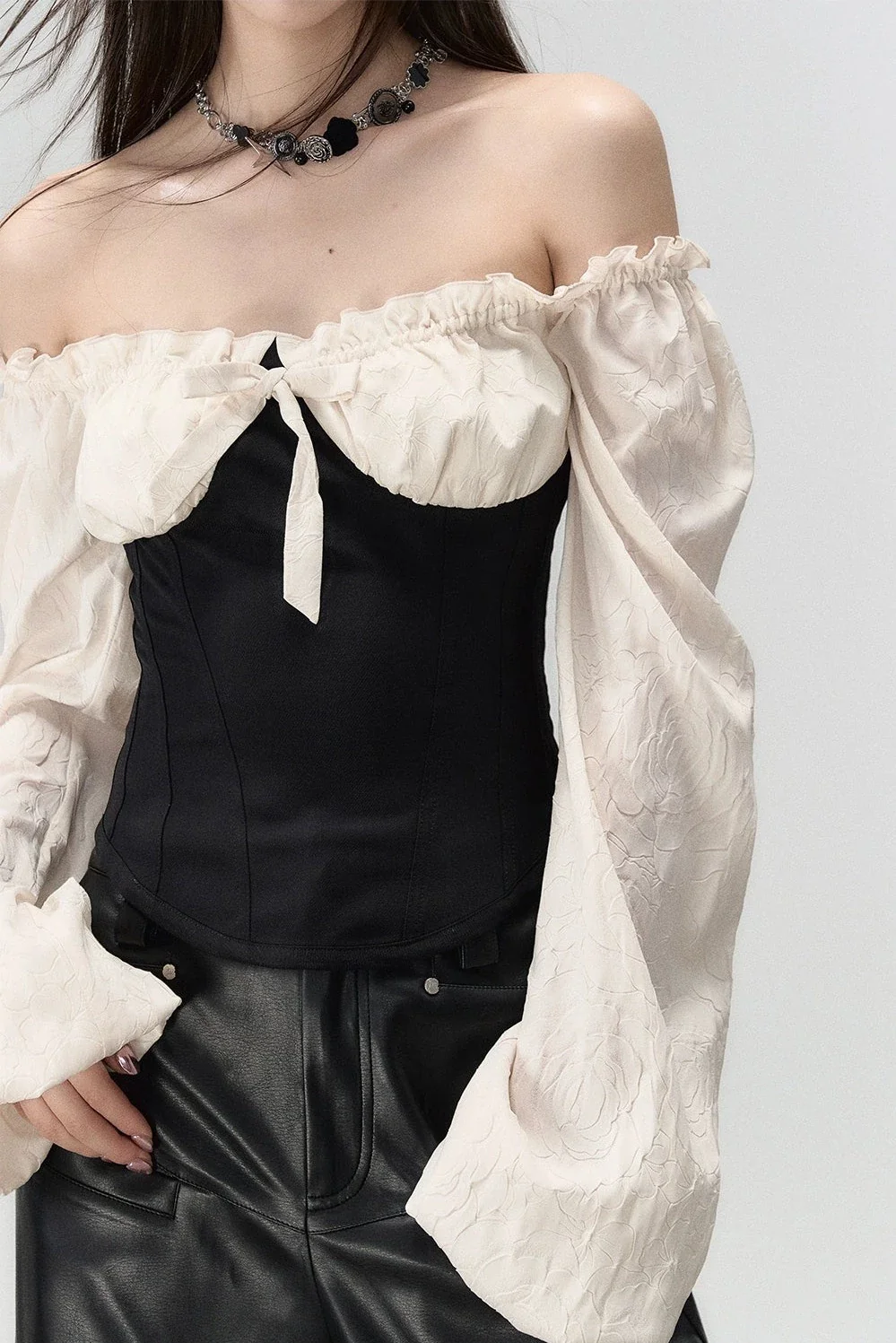 Ruffle Detail Puff Sleeve Underbust Corset Top - Image 8
