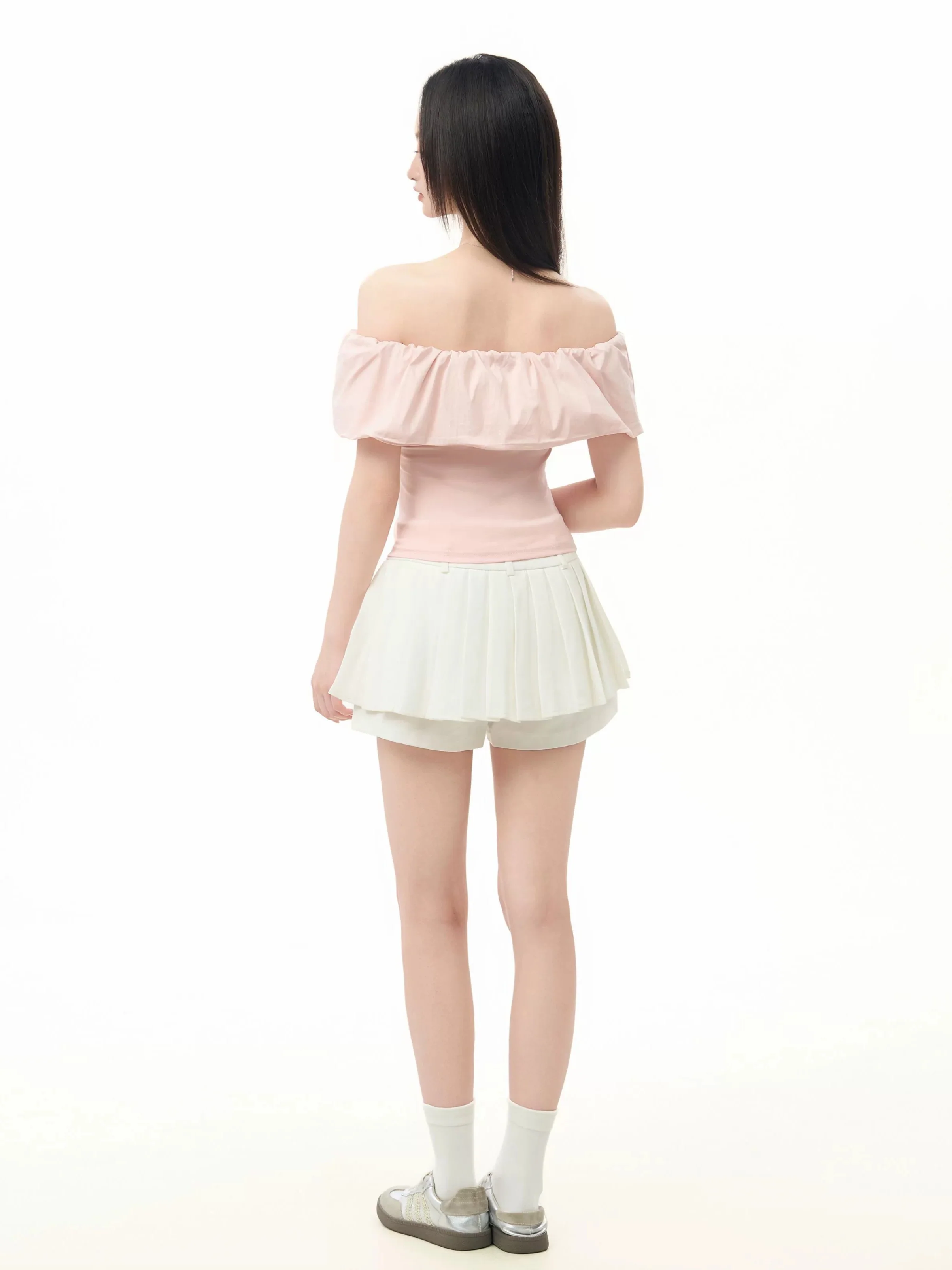 Ruffle Elastic Overlay Off-Shoulder Top - Image 6