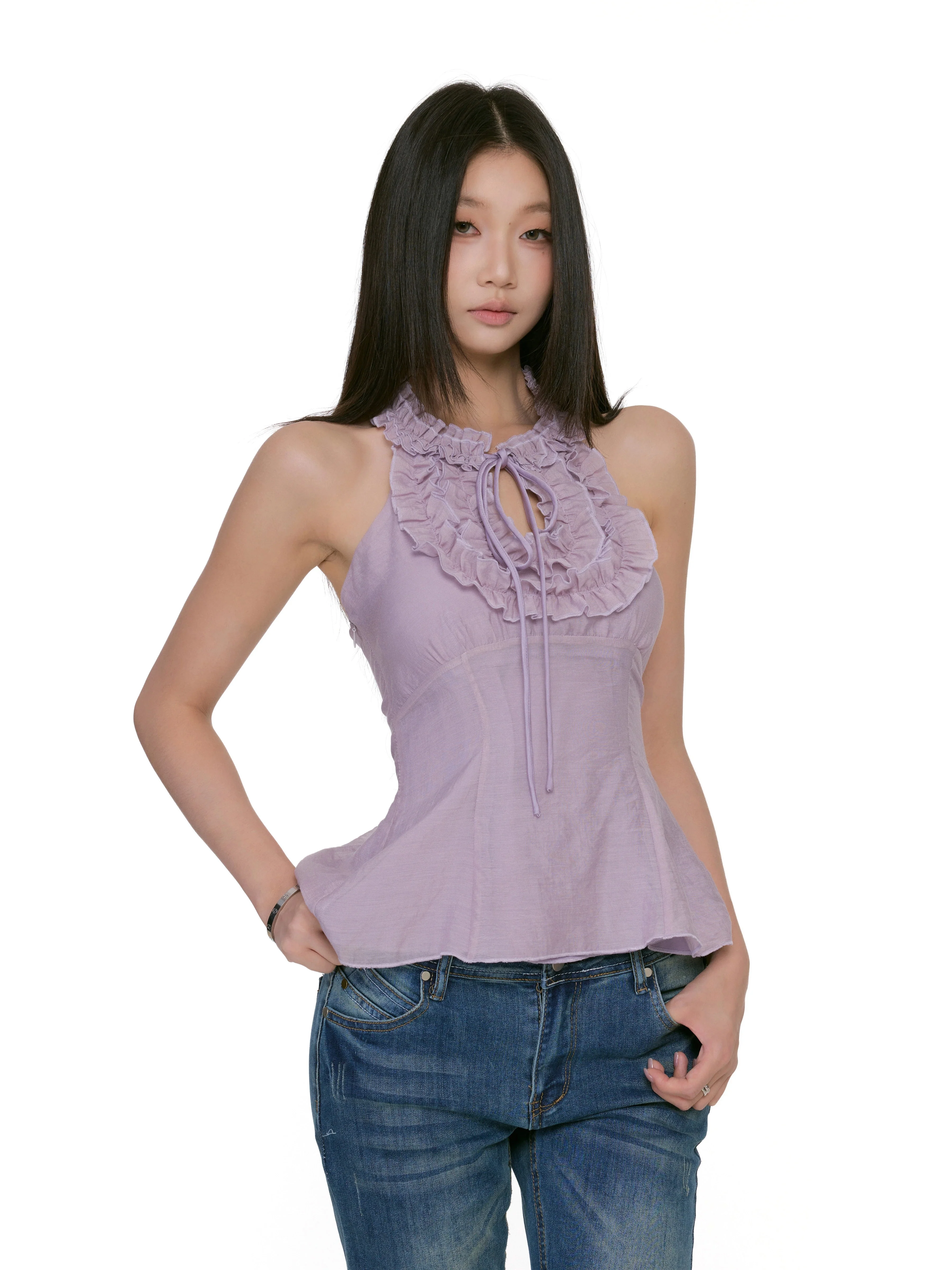 Ruffle Halter Neck Peplum Top - Image 5