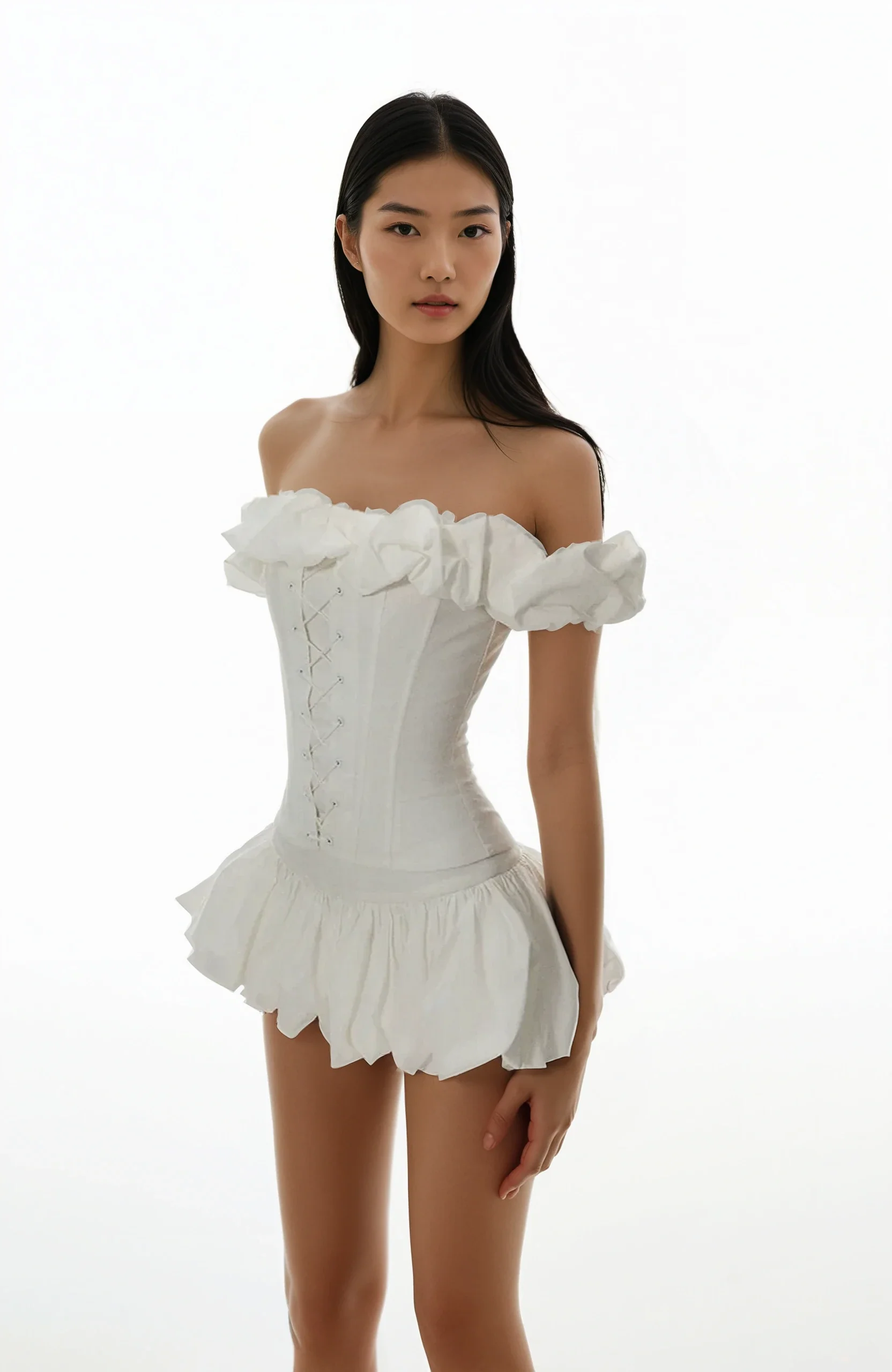 Ruffle Off Shoulder Corset Top and Micro Mini Skirt Two-Piece Set